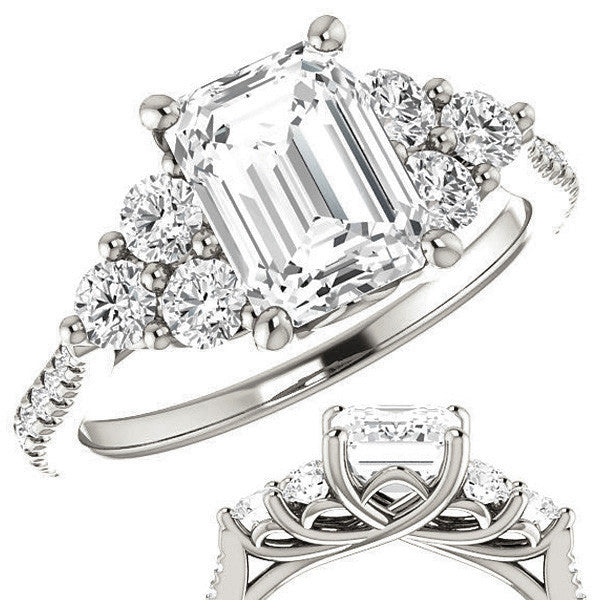Emerald / Radiant Moissanite Engagement Ring