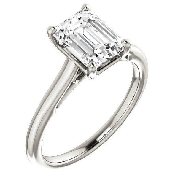 Emerald / Radiant Solitaire Engagement Ring with Bow Accent