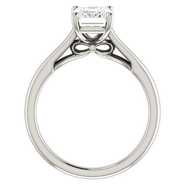 Emerald / Radiant Solitaire Engagement Ring with Bow Accent