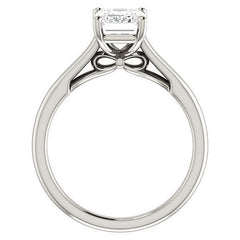 Emerald / Radiant Solitaire Engagement Ring with Bow Accent