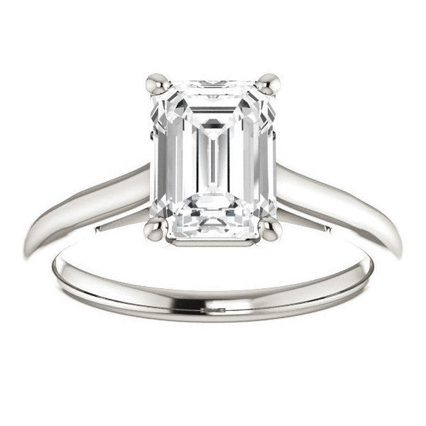 Emerald / Radiant Solitaire Engagement Ring with Bow Accent