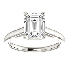 Emerald / Radiant Solitaire Engagement Ring with Bow Accent