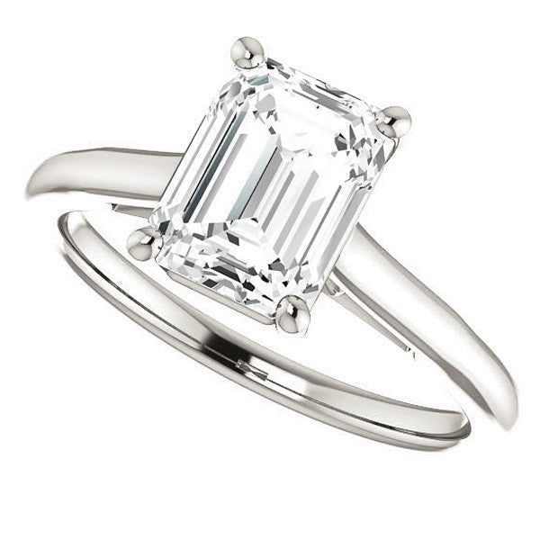 Emerald / Radiant Solitaire Engagement Ring with Bow Accent