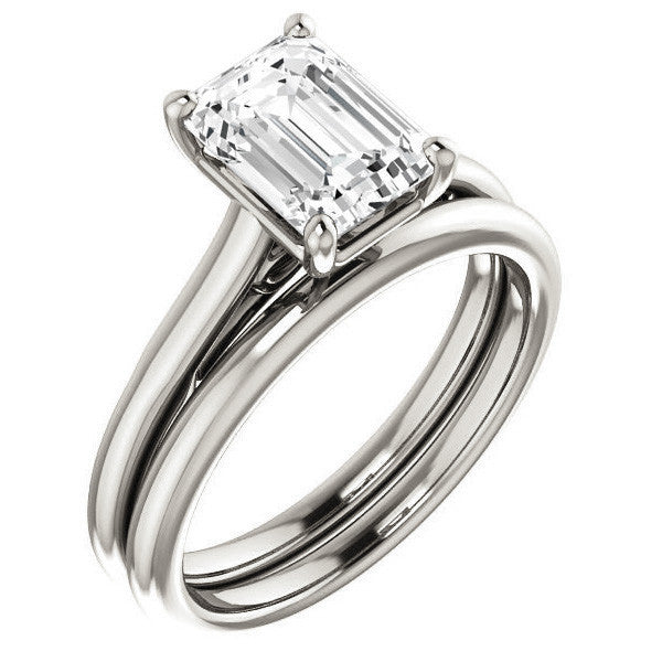 Emerald / Radiant Solitaire Engagement Ring with Bow Accent