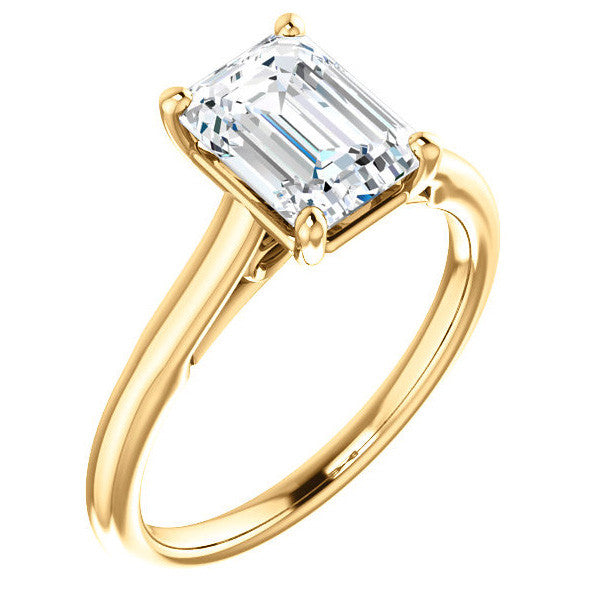 Emerald / Radiant Solitaire Engagement Ring with Bow Accent