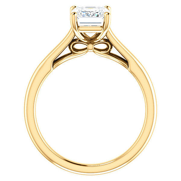 Emerald / Radiant Solitaire Engagement Ring with Bow Accent