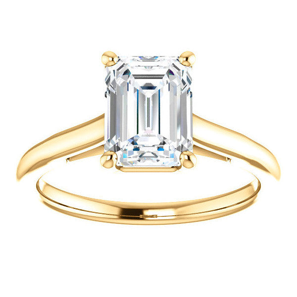 Emerald / Radiant Solitaire Engagement Ring with Bow Accent