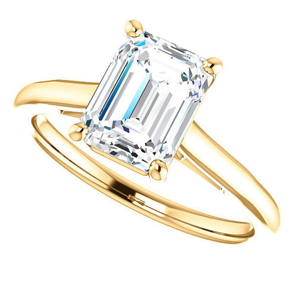 Emerald / Radiant Solitaire Engagement Ring with Bow Accent