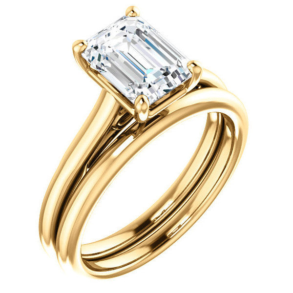 Emerald / Radiant Solitaire Engagement Ring with Bow Accent