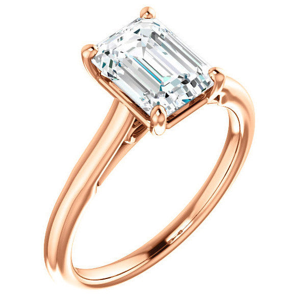 Emerald / Radiant Solitaire Engagement Ring with Bow Accent