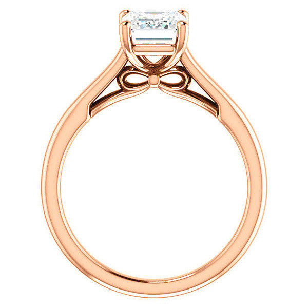 Emerald / Radiant Solitaire Engagement Ring with Bow Accent