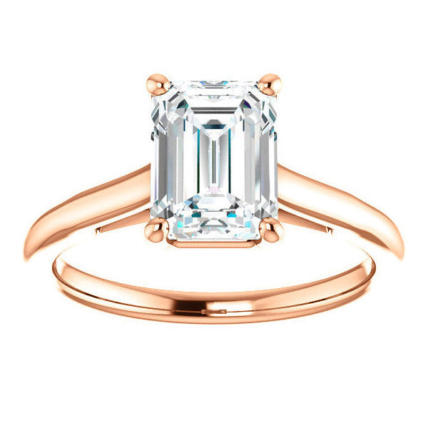 Emerald / Radiant Solitaire Engagement Ring with Bow Accent