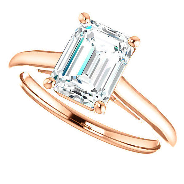 Emerald / Radiant Solitaire Engagement Ring with Bow Accent