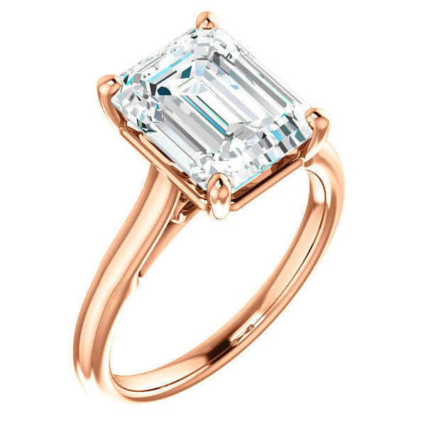 Emerald / Radiant Solitaire Engagement Ring with Bow Accent