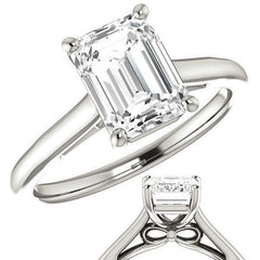 Emerald / Radiant Solitaire Engagement Ring with Bow Accent