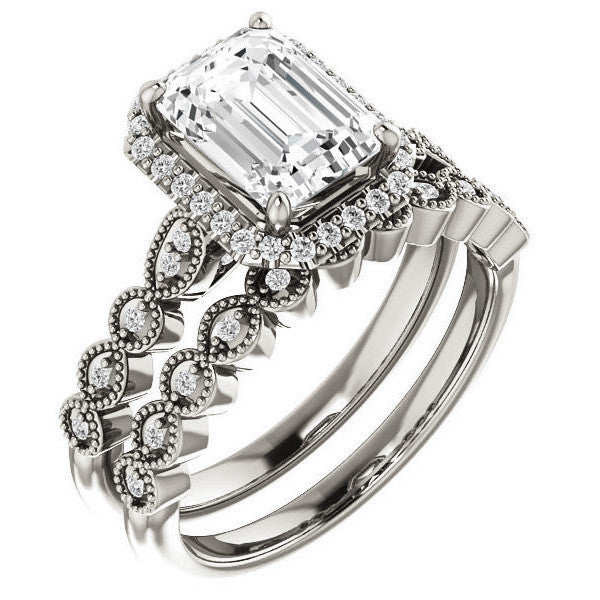 Emerald / Radiant Cathedral Engagement Ring