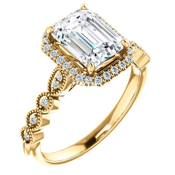 Emerald / Radiant Cathedral Engagement Ring