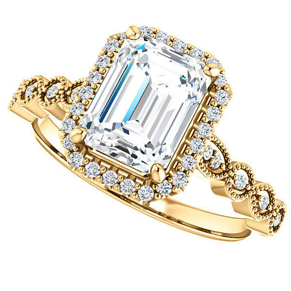 Emerald / Radiant Cathedral Engagement Ring