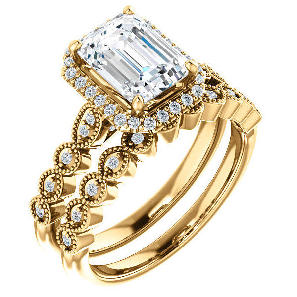 Emerald / Radiant Cathedral Engagement Ring