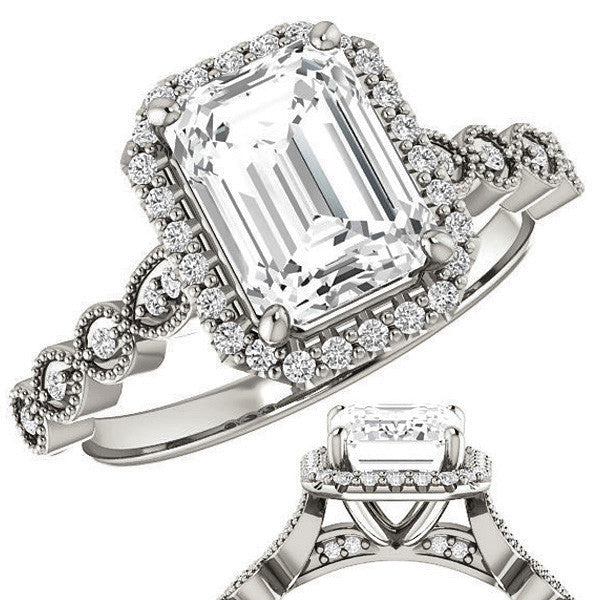 Emerald / Radiant Cathedral Engagement Ring