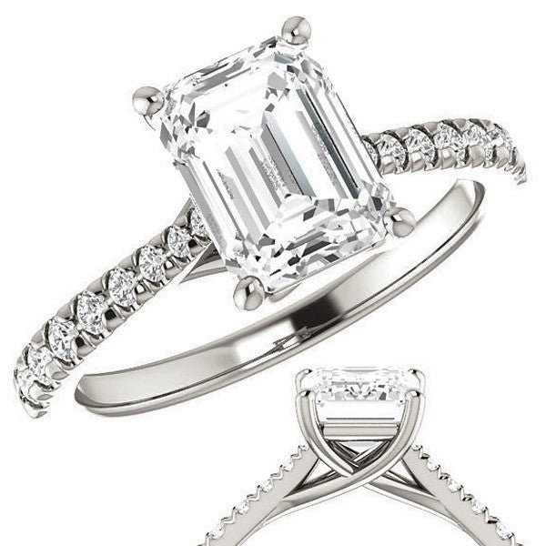 Emerald / Radiant Moissanite Trellis Engagement Ring