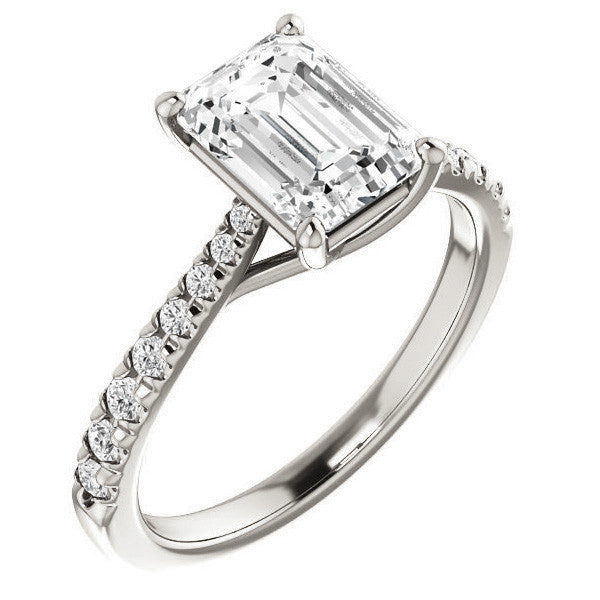 Emerald / Radiant Moissanite Trellis Engagement Ring