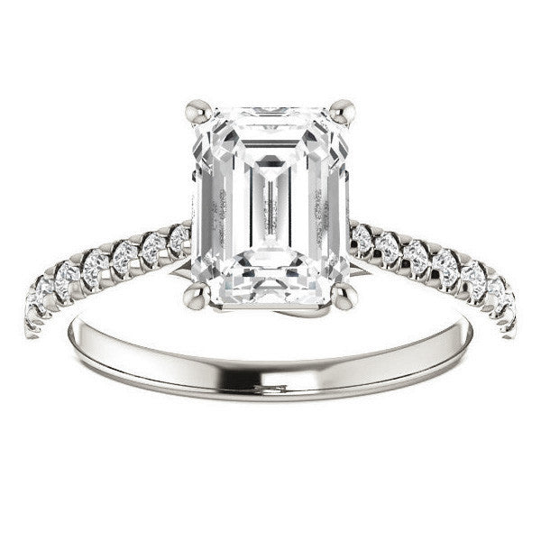 Emerald / Radiant Moissanite Trellis Engagement Ring