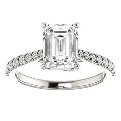 Emerald / Radiant Moissanite Trellis Engagement Ring
