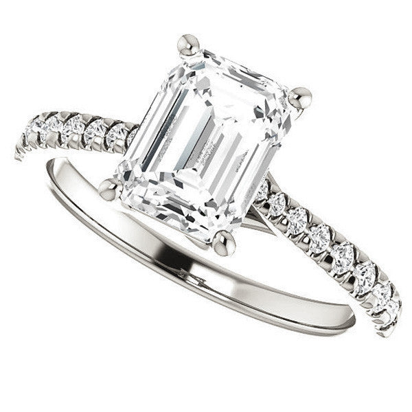Emerald / Radiant Moissanite Trellis Engagement Ring