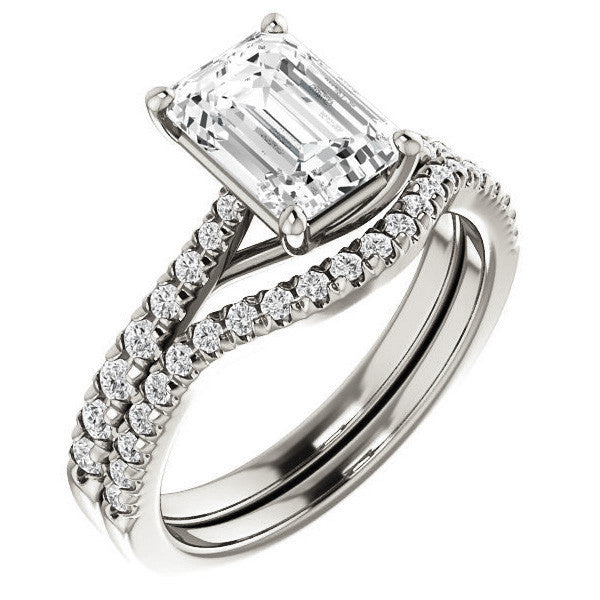 Emerald / Radiant Moissanite Trellis Engagement Ring