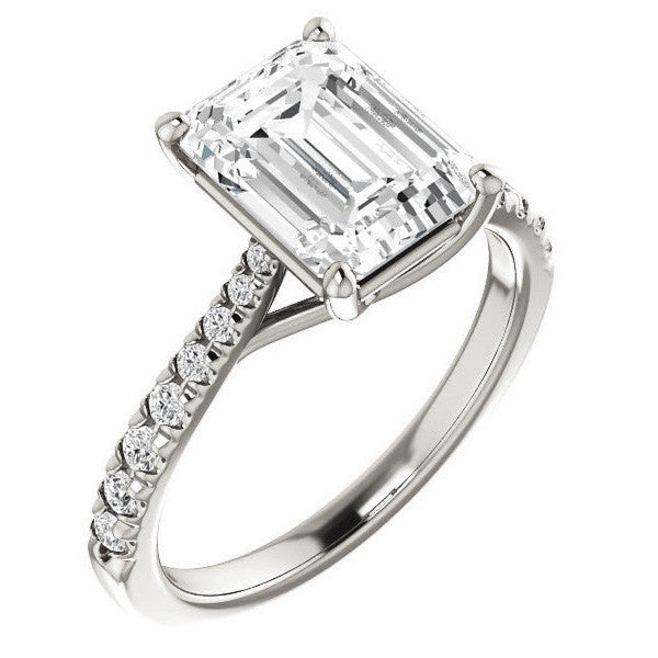 Emerald / Radiant Moissanite Trellis Engagement Ring