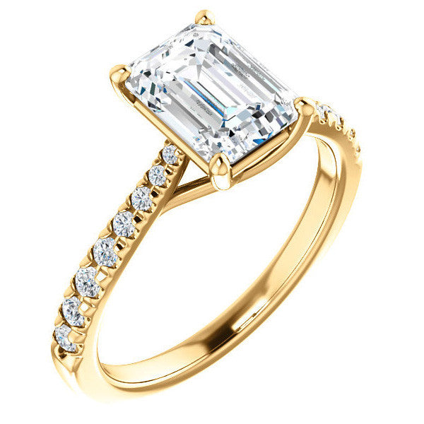 Emerald / Radiant Moissanite Trellis Engagement Ring
