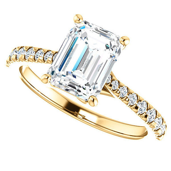 Emerald / Radiant Moissanite Trellis Engagement Ring