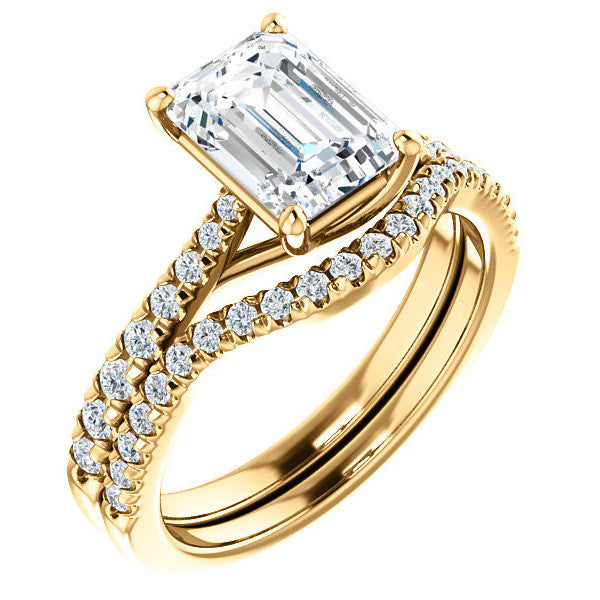 Emerald / Radiant Moissanite Trellis Engagement Ring
