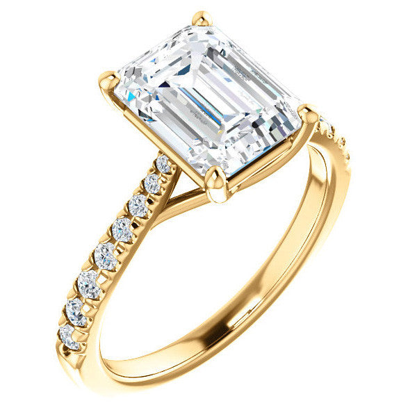 Emerald / Radiant Moissanite Trellis Engagement Ring