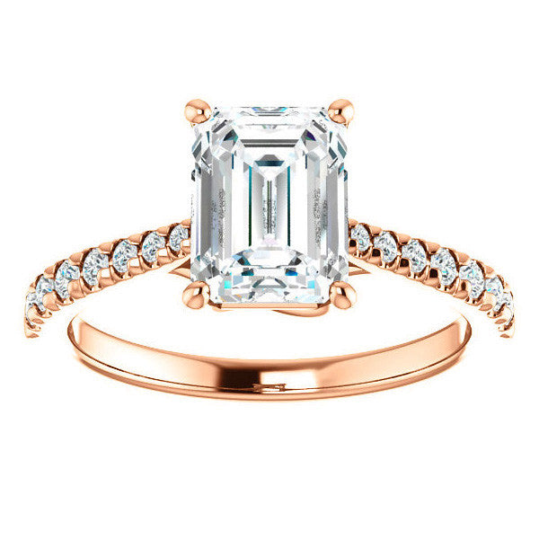 Emerald / Radiant Moissanite Trellis Engagement Ring