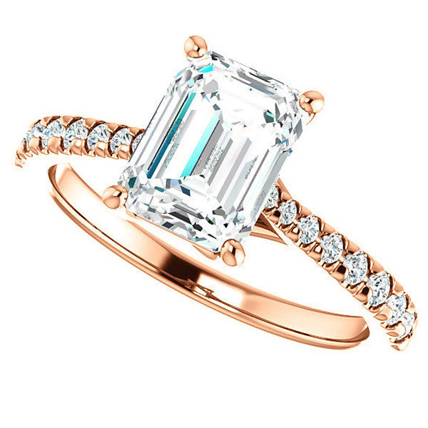 Emerald / Radiant Moissanite Trellis Engagement Ring