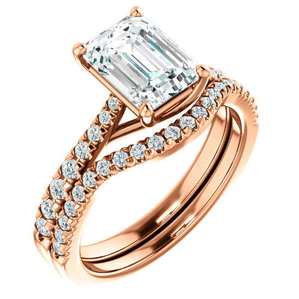 Emerald / Radiant Moissanite Trellis Engagement Ring