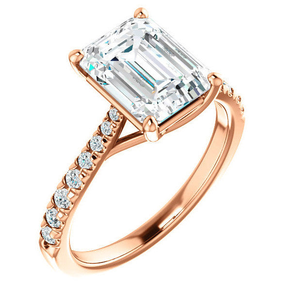 Emerald / Radiant Moissanite Trellis Engagement Ring