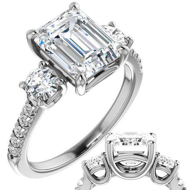 Emerald / Radiant cut Moissanite Engagement Ring