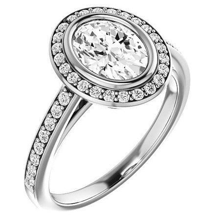 Oval Cut Moissanite Bezel Halo Engagement Ring