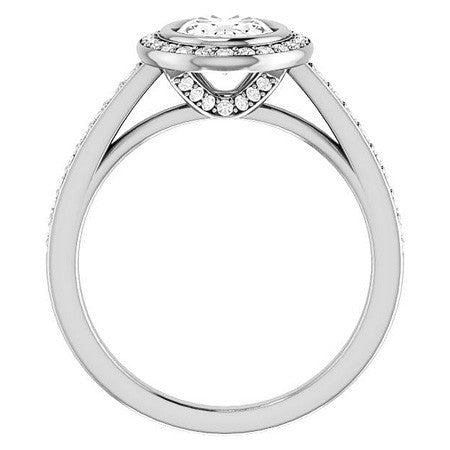 Oval Cut Moissanite Bezel Halo Engagement Ring
