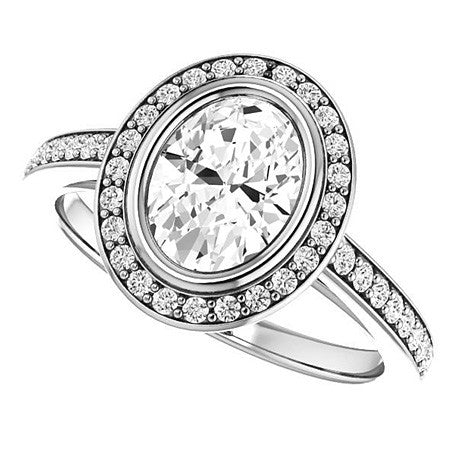 Oval Cut Moissanite Bezel Halo Engagement Ring