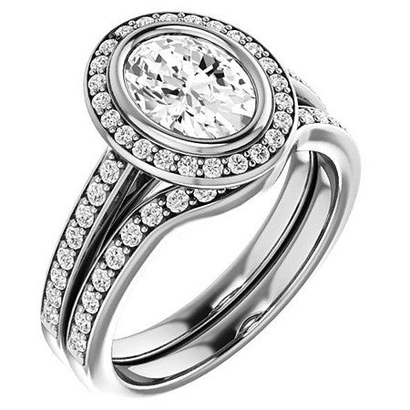 Oval Cut Moissanite Bezel Halo Engagement Ring