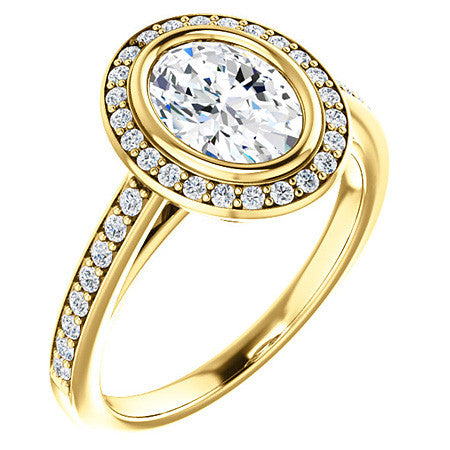 Oval Cut Moissanite Bezel Halo Engagement Ring