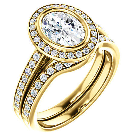 Oval Cut Moissanite Bezel Halo Engagement Ring