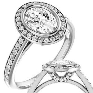 Oval Cut Moissanite Bezel Halo Engagement Ring