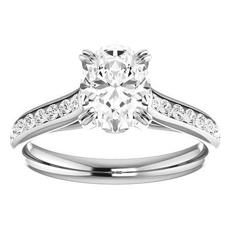 Double Prong Channel Set Oval Cut Moissanite Engagement Ring