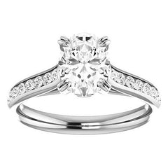 Double Prong Channel Set Oval Cut Moissanite Engagement Ring