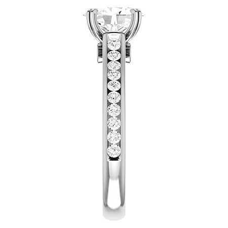 Double Prong Channel Set Oval Cut Moissanite Engagement Ring